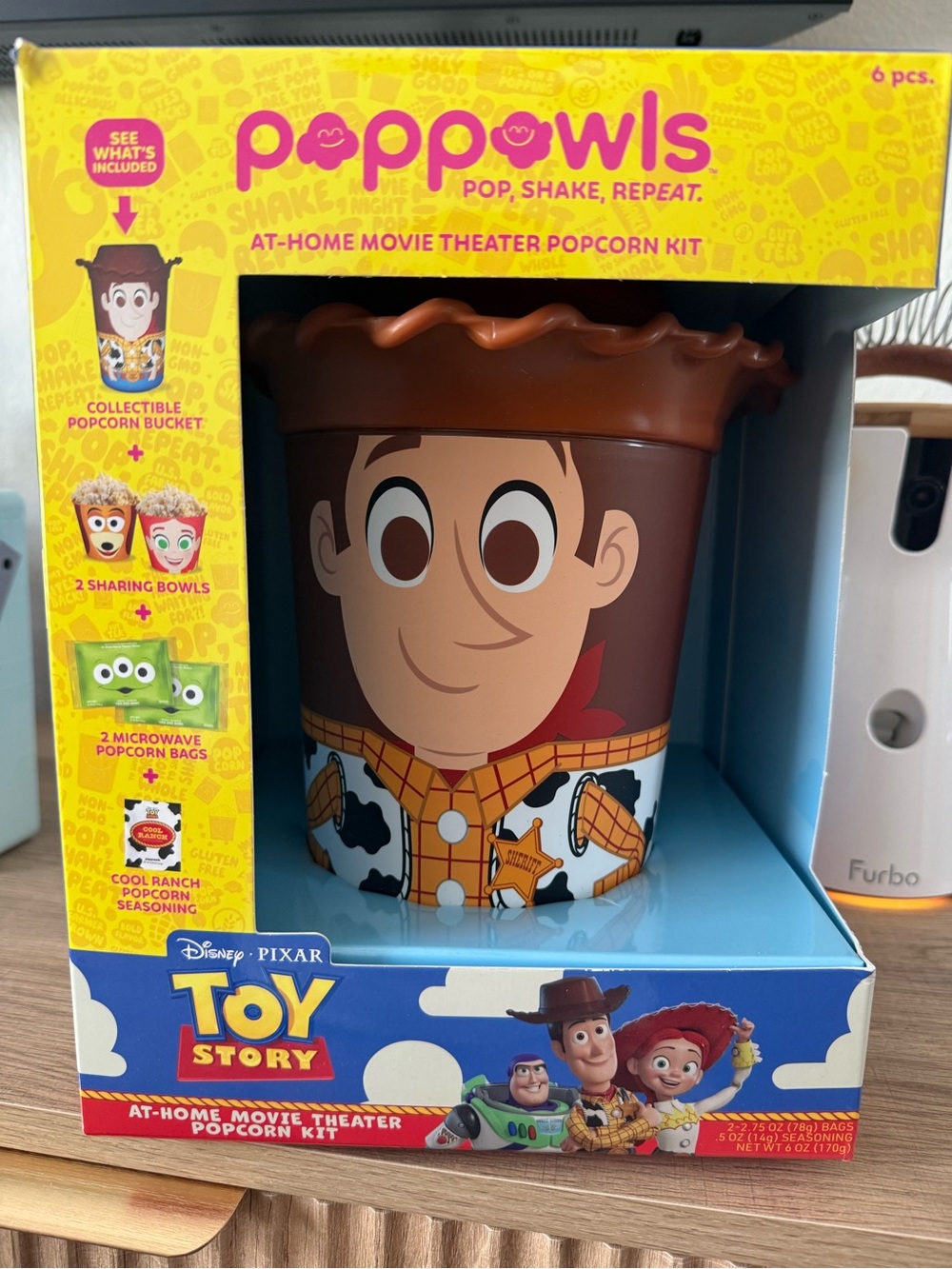Toy Story Poppowls Woody Brown Collectible Popcorn Bucket - At-Home Movie Kit